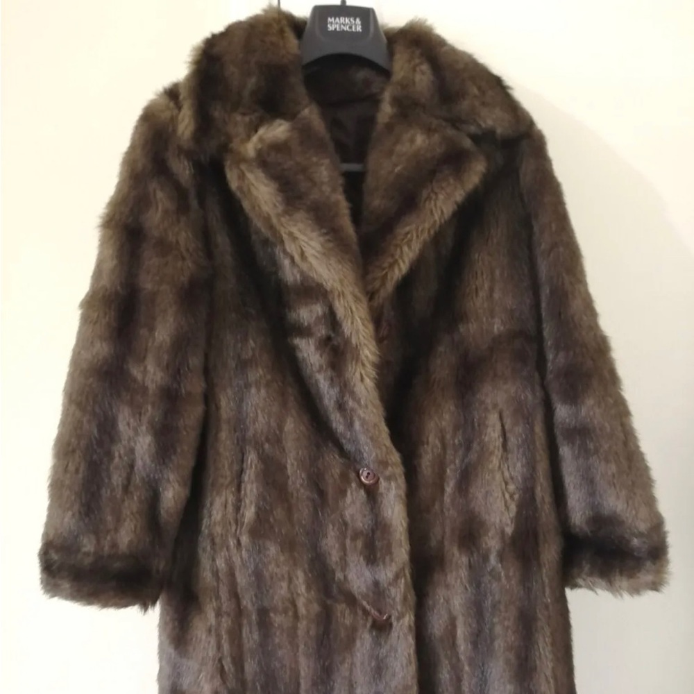 Vintage Tissavel France faux fur Brown Coat Size US 14/ UK 16 medium/large 1970s